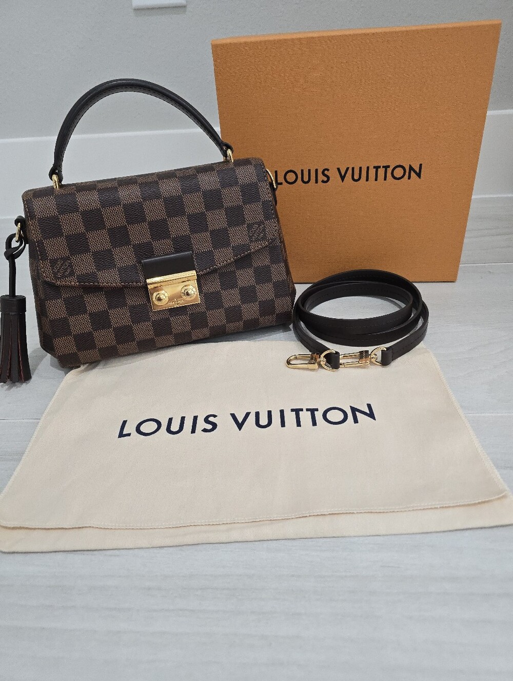 Louis Vuitton Croisette  Brown Damier Ebene Top Handle Satchel Gold Hardware